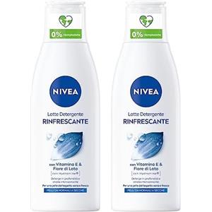NIVEA Latte Detergente Idratante da 200 ml, Latte Detergente Viso Ideale Anche per Trucco Waterproof, Latte Detergente Arricchito con Acqua Purificata e Fiori di Loto (Confezione da 2)