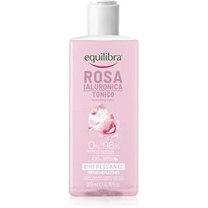 Equilibra, Tonico Rosa Ialuronica, Tonico Viso, Pelli Sensibili, con Estratto di Rosa Damascena, Acido Ialuronico Medio-Alto peso, Acqua di Hamamelis, e Fattore Idratante Naturale (NMF), 200ml