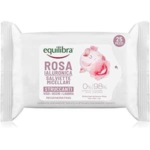 Equilibra Viso, Rosa Ialuronica Salviette Micellari Struccanti, in Tessuto con Acqua di Rosa Fermentata, Acido Ialuronico e Glicerina Vegetale, Struccano con Delicatezza, 25 pz