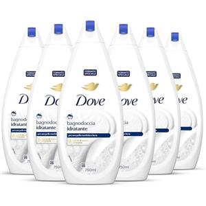 Dove Docciaschiuma Idratante, Formula con Idratante Dermo-Naturale, con 1/4 di Crema Idratante, Dermatologicamente Testato, Bagnoschiuma Uomo e Donna, 100% Bottiglia Riciclata* 6 Pezzi x 750 ml