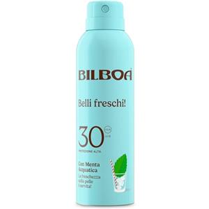 Bilboa Belli Freschi Protezione Solare SPF 30+,con Menta Acquatica, La Freschezza sulla Pelle è Servita, Resistente all'Acqua, Dermatologicamente Testata, 150 ml