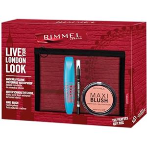 Rimmel London Cofanetto Regalo Live Your London Look, Pochette con Mascara Scandal'Eyes Volume on Demand Waterproof, Matita Occhi Scandal'Eyes Kohl Black Waterproof e Fard Maxi Blush, Idea Regalo