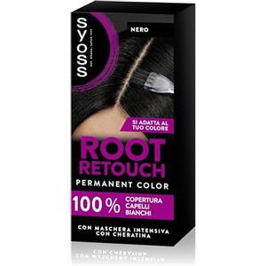 Syoss Root Retouch Ritocco permanente Nero, Colorazione permanente per 100% copertura della ricrescita capelli, Kit con crema colorante capelli e maschera intensiva con cheratina
