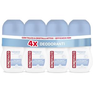 Borotalco, Deodorante Roll On Fresco, Formula Senza Alcool, Talco a Cristalli Attivi, Tripla Protezione Asciutta, Profumo Fresco, 4x50ml - Esclusiva Amazon