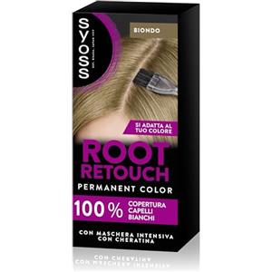 Syoss Root Retouch Ritocco permanente Biondo, Colorazione permanente per 100% copertura della ricrescita capelli, Kit con crema colorante capelli e maschera intensiva con cheratina