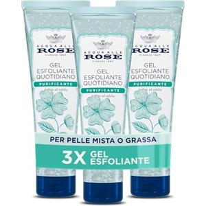 Acqua alle Rose, Gel Esfoliante Quotidiano Purificante per Pelli Normali, Miste o Grasse, Scrub Viso Delicato con Attivi Astringenti di Rosa Multiflora, Deterge, Esfolia e Purifica - 3 Pezzi da 150 ml