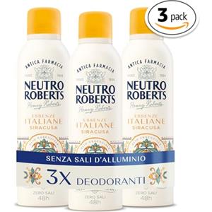 Neutro Roberts, Kit Deodoranti Spray Essenze Italiane Dolomiti, Siracusa e Firenze, Senza Sali di Alluminio, Zero Macchie, Con Puro Olio di Glicerina, Deodorante Donna e Uomo, 48h - 3 Pezzi da 200 ml