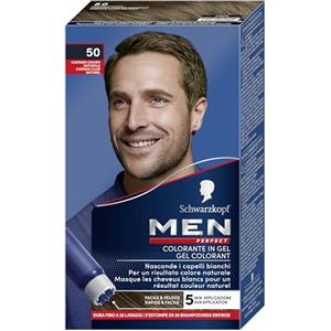 Schwarzkopf, Men Perfect, Tinta Copertura dei Capelli Bianchi, Colorante in Gel, Tonalità 50 Castano Chiaro Naturale