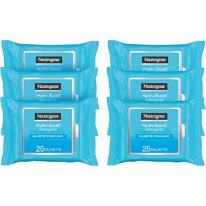 Neutrogena Hydro Boost Set Salviette Struccanti, Salviettine struccanti con Acido Ialuronico, Struccante viso e occhi detergente per trucco waterproof, 6 confezioni da 25 pezzi - Esclusiva Amazon