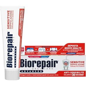 Biorepair, Dentifricio Advanced Sensitive, Doppia Azione Sensibilità e Gengive, Protegge le Gengive, Dona Sollievo in 30 Secondi, Con MicroRepair e CPC Antibatterico, Senza Fluoro e Parabeni, 75ml