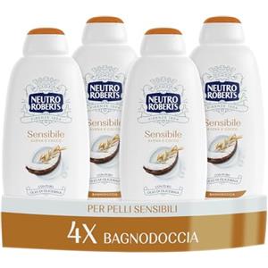 Neutro Roberts Bagnoschiuma Corpo Sensibile con Avena e Cocco, Ideale Per Pelli Sensibili, Ingredienti di Origine Naturale, Senza Sapone, Dermatologicamente Testato, 4 Flaconi da 600 ml