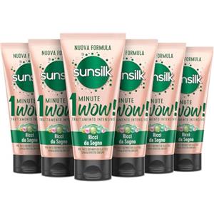 Sunsilk, Trattamento Intensivo 1 Minute Wow, Maschera Capelli Ricci, Linea Ricci da Sogno, Maschera Capelli Ristrutturante, con Olio di Macadamia, Elastina e Biotina, 6 Pezzi da 180ml