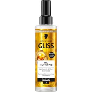 Gliss Schwarzkopf Gliss Oil Nutritive Balsamo Spray Express Nutriente 200ml, Leave in conditioner spray con Omega 9 e Olio di Marula, Balsamo senza risciacquo e termoprotettore per capelli danneggiati