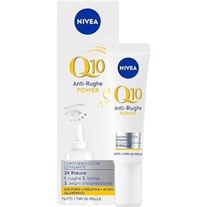 NIVEA Q10 Anti-Rughe Power Contorno Occhi Levigante 15 ml, Contorno occhi antirughe e idratante, Crema contorno occhi con Coenzima Q10, Acido Ialuronico e Creatina per un 2x booster di collagene