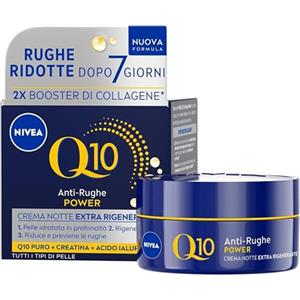 NIVEA Q10 Anti-Rughe Power Crema Viso Notte Extra Rigenerante 50 ml, Crema viso antirughe e idratante, Crema viso Acido Ialuronico, Coenzima Q10 e Creatina per un doppio booster di collagene