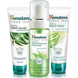 Himalaya Neem Face Wash Foam, Scrub and Mask - Set di 3 (Total breakouts Solution Set-Foam)