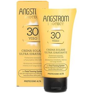 Angstrom Protect Crema Solare Viso SPF 30, Azione Idratante ed Intensificatore dell'Abbronzatura, Indicata per Pelli Sensibili, 50 ml