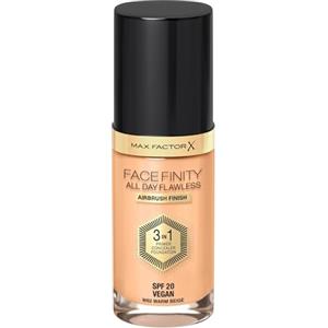 Max Factor Fondotinta Facefinity All Day Flawless - Correttore, Fondotinta liquido e primer viso 3-in-1, Formula vegan, Copertura modulabile, Tenuta fino a 30 ore, SPF20 - W62 Warm Beige, 30 ml