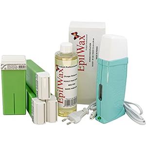 EpilWax Royal Depilatory Kit completo di: Scaldacera professionale, 4 Roll-On di cera da 100 ml di Aloè Vera 100 strisce depilatorie, 1 flacone di olio dopocera da 250 ml - (Royal Aloè Series 4)