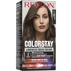 Revlon ColorStay Longwear Cream Hair Color, Colorazione Permanente, Ultra-Nutriente, Senza Siliconi E Oli Minerali, Copertura Capelli Bianchi, Fino A 8 Settimane - 5 Castano Chiaro, 165ml