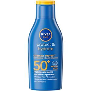 NIVEA SUN Protect & Hydrate SPF 50+ Formato Viaggio 100 ml, Crema solare 50+ idratante 48h ad assorbimento rapido, Protezione solare 50+ resistente all'acqua con Vitamina C e Acido Ialuronico