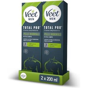Veet Men Crema Depilatoria Uomo Petto e Corpo per Pelli Normali, Dermatologicamente Testata, Efficace Dopo 5 Minuti, 400 ml (2x200ml)
