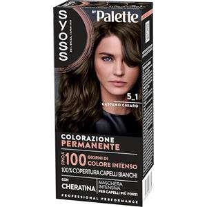 Syoss by Palette Colorazione Permanente 5-1 Castano Chiaro, Colorazione capelli permanente con Cheratina, per 100% copertura dei capelli bianchi e fino a 100 giorni di colore intenso