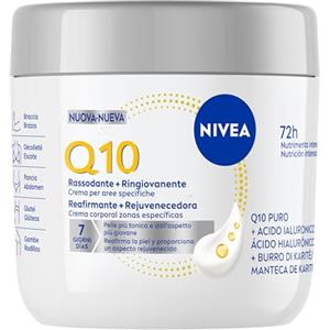 NIVEA Q10 Rassodante + Ringiovanente Aree specifiche 400 ml, Crema rassodante corpo con Coenzima Q10 e Acido Ialuronico, Crema idratante corpo 72h tonificante per seno, braccia, pancia, glutei e gambe