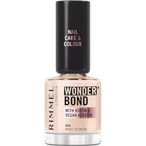 Rimmel London Rimmel Wonder'bond Care+Color Smalto, 004 What to Wear, Rigenera le unghie, Con Biotina e Cheratina Vegana, Modulabile, 12 ml