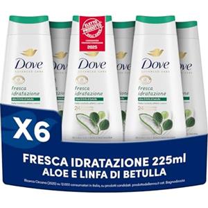 Dove Bagnoschiuma Fresca Idratazione, Bagnodoccia Idratante, Formula Delicata sul Microbioma della Pelle, con Agenti Idratanti Vegetali, Senza Solfati SLES, Bagnodoccia Uomo e Donna, 6 Pezzi da 225 ml