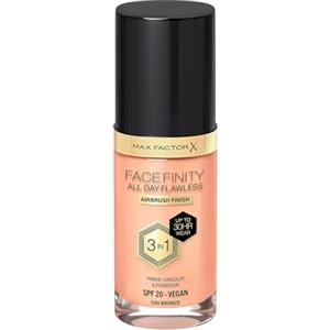Max Factor Fondotinta Facefinity All Day Flawless - Correttore, Fondotinta liquido e primer viso 3-in-1, Formula vegan, Copertura modulabile, Tenuta fino a 30 ore, SPF20 - C80 Bronze, 30 ml