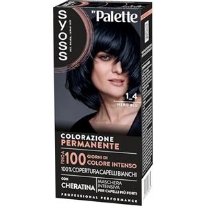 Syoss by Palette Colorazione Permanente 1-4 Nero Blu, Colorazione capelli permanente con Cheratina, Tinta capelli nero blu per 100% copertura dei capelli bianchi e fino a 100 giorni di colore intenso