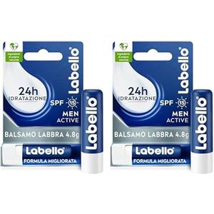 Labello Active For Men 4.8 g, Burrocacao labbra SPF15, Balsamo labbra idratante con burro di karité e oli naturali, Burrocacao protezione solare fondente sulle labbra (Confezione da 2)