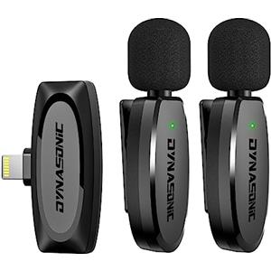 DYNASONIC DM-Pro 01 Pack (2a Generazione) Microfono Professionale Senza Fili per iPhone. Lavalier Microfono Mobile (2,4GHz) per Facebook, Tiktok, Video, Vlog, Youtube