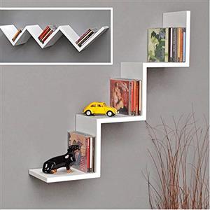 BAKAJI Libreria Mensole da Parete Moderna Design Zig Zag Mensola Scaffale in Legno Melaminico Dimensione 70 x 15 x 14 cm (Bianco)