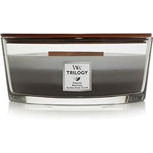 WoodWick Trilogy Candela profumata Ellipse con stoppino crepitante | Legno caldo (Warm Woods) | Durata della fragranza: fino a 50 ore