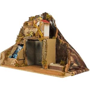 Avilia Presepe Napoletano Natalizio Artigianale con Mulino e Cascata Vera 42x35x43cm - Ideale per le tue Decorazioni Natalizie - Presepe Elegante e Dettagliato Con Personaggi e Animali in Terracotta
