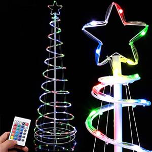 Bakaji Albero di Natale Spirale a 135 Led Luminoso RGB Slim Salvaspazio con Telcomando a Distanza Con Puntale a Stella Multicolor Tubo Trasparente per Interno ed Esterno (MULTICOLORE - 180CM)