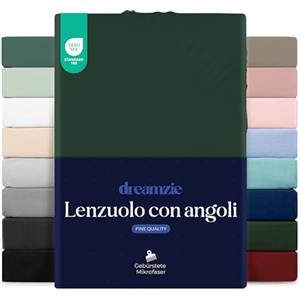 Dreamzie Lenzuolo con Angoli Matrimoniale 180x200 cm - Altezza Materasso fino a 33 cm- 100% Microfibra - Verde - Certificato Oeko TEX, Lenzuola Letto con Angoli ed Elastico