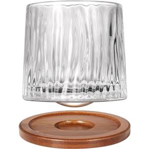 Uten Calice da Acqua Rotante, 275 ML/10 OZ Bicchiere Whisky Cristallo, Sottobicchiere in Bambù, Sensazione Spessa, Coppa da Rum Vetro Latte, Relax e Decompressione, 1 Bicchiere