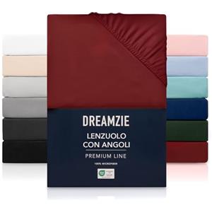 Dreamzie Lenzuolo con Angoli Matrimoniale 160x200 cm - Altezza Materasso fino a 33 cm- 100% Microfibra - Borgogna - Certificato Oeko TEX, Lenzuola Letto con Angoli ed Elastico