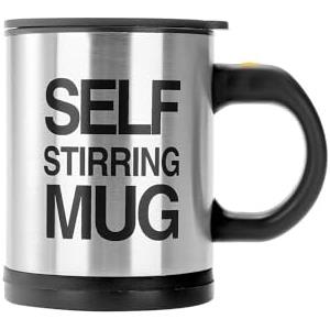 Avilia Tazza per Tè o Caffè Automescolante con Tappo - Tazza Auto Mescolante con Pulsante, in Acciaio Inox e Plastica, ‎13.5x9.5x13cm, 350ml, Nero e Argento