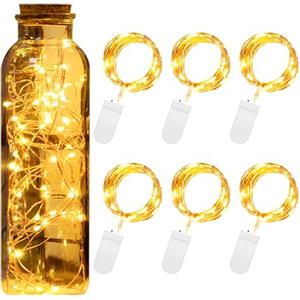 Uten Stringa Luminosa Decorativa, Una Stringa di 2M 20 LED, Un Totale di 6 Stringhe, Con Alimentazione Propria, Adatta per Decorazioni Natalizie, Hotel, Case, Giallo Caldo