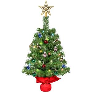Uten Mini albero di Natale 70cm/27in, Albero di Natale Artificiale da Tavolo Con 2 Luci LED e Palle di Natale, Riutilizzabile, Per Decorazioni delle Feste di Natale Casa Ufficio