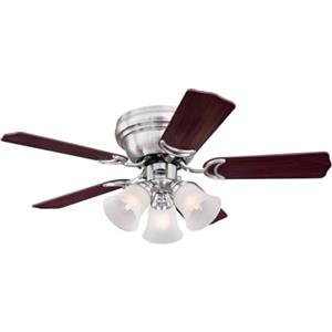Westinghouse Lighting 72073 Ventilatore da soffitto in nichel spazzolato per interni da 90 cm Contempra Trio, kit di luce con vetro smerigliato