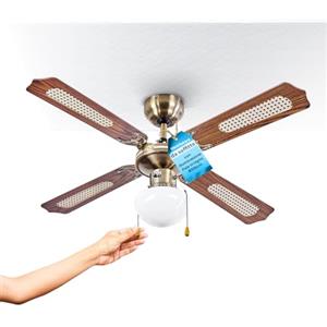 Wintem - Ventilatore da Soffitto 60W con Luce Ø106 cm con Pale in Legno per Ambienti Domestici e Lavorativi, Illuminazione Integrata da Lampada E27, Motore Silenzioso e Rotazione Reversibile