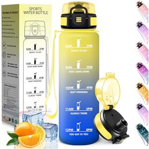 HoneyHolly Borraccia 1 Litro, A Prova di Perdite, Borracce Palestra, senza BPA, Borraccia Motivazionale, Indicatore del Tempo, Bottiglia Acqua per Palestra, Ciclismo, Ufficio, Esterno, Borracce