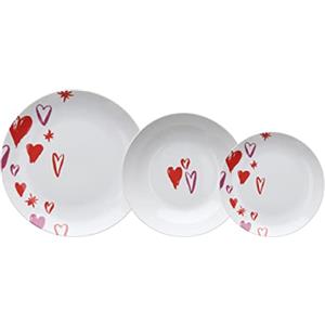 Tognana Amore, Servizio tavola per 6 persone, 18 pezzi, porcellana bianco con cuori rossi