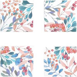 Avilia Set di 4 Sottobicchieri per Cucina e Bar con Decorazione Floreale - Sottobicchieri per Calici e Bicchieri in Vetro per Protezione delle Superfici, in Ceramica, 10x10cm