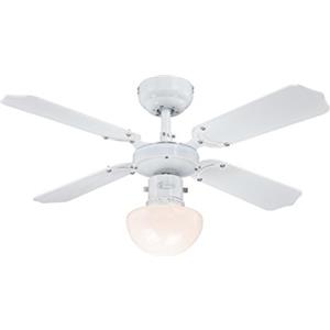 Westinghouse Lighting 78710 Ventilatore da soffitto bianco da 90 cm Portland Ambiance per interni, kit di luce con vetro smerigliato opale a fungo